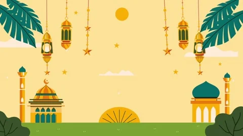 Ramadan Kareem Background with Mosque, Lanterns and Hanging Decorations Video stock 329035265