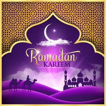 Ramadan kareem background. vector illustration with arabic desert mosque and  Stock Illustration