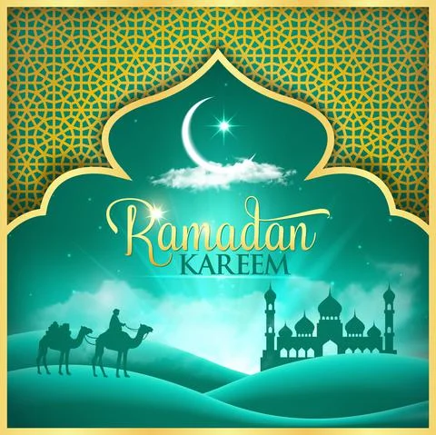 Ramadan kareem background. vector illustration with arabic desert mosque and  Stock Illustration