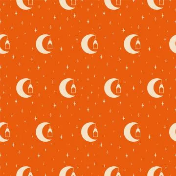 Ramadan kareem with crescent moon pattern. Islamic celebration simple 2d ve.. Stock Illustration