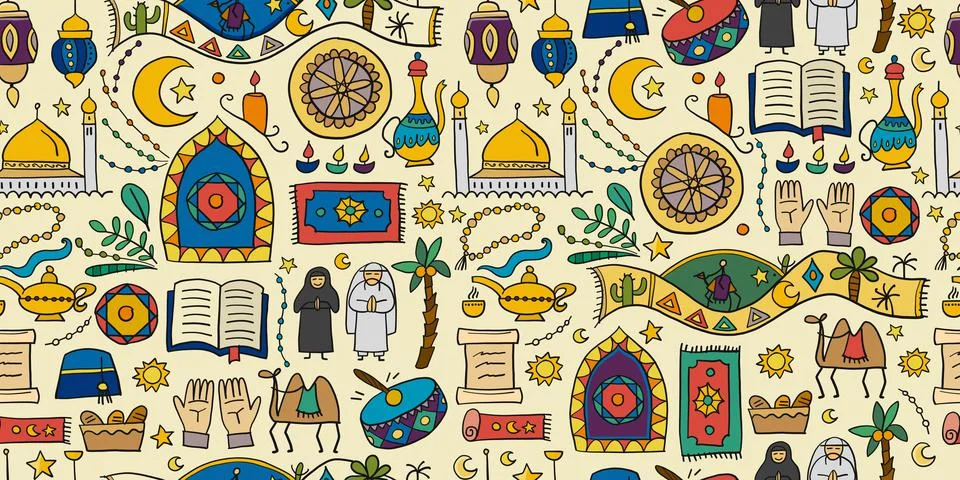 Ramadan Kareem. Design elements. Seamless pattern background Illustrazione stock