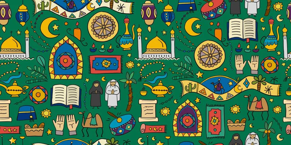 Ramadan Kareem. Design elements. Seamless pattern background イラスト素材