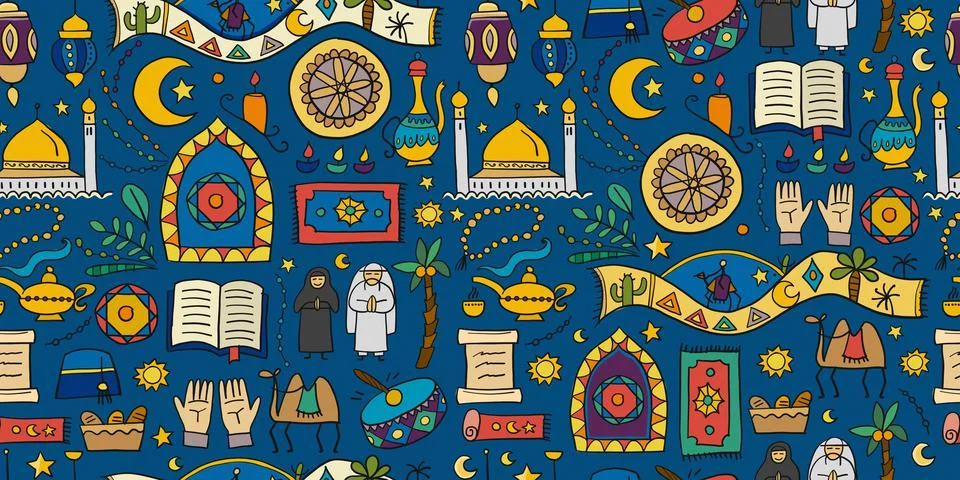 Ramadan Kareem. Design elements. Seamless pattern background Stock Illustration