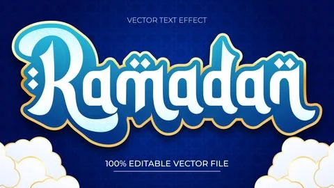 Ramadan Kareem editable text effect with Cloud background Stock Illustration