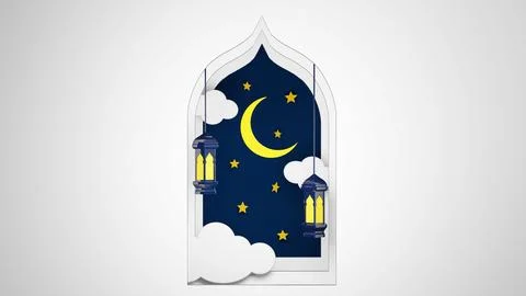 Ramadan Kareem - Eid Mubarak. 3d rendering ramadan background with mosque a.. Stock Illustration