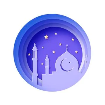 Ramadan Kareem, Eid Mubarak Greeting Card. Wishing for Islamic festival. Mosque Stock Illustration