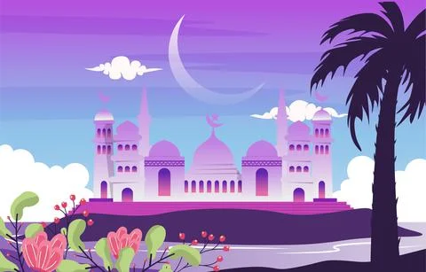 Ramadan Kareem Eid Mubarak Mosque Nature Islamic Celebration Illustration 库存插图