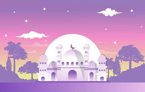 Ramadan Kareem Eid Mubarak Mosque Nature Islamic Celebration Illustration Stock Illustration