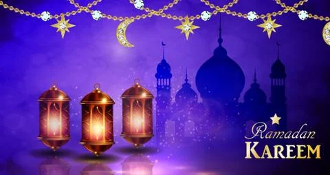 Ramadan Kareem greeting on blurred background Stock Illustration
