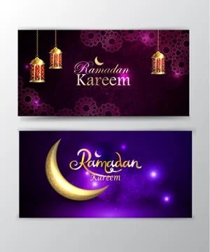 Ramadan Kareem greeting on blurred background set of cards Stock Illustration