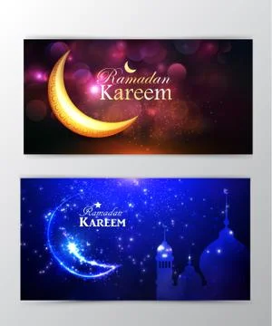 Ramadan Kareem greeting on blurred background set of cards Stock Illustration