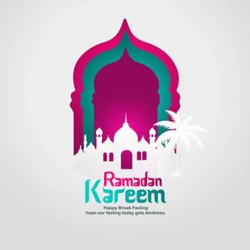 Ramadan Kareem Greeting card vector file in free hand write with a modern pap Stock Illustration