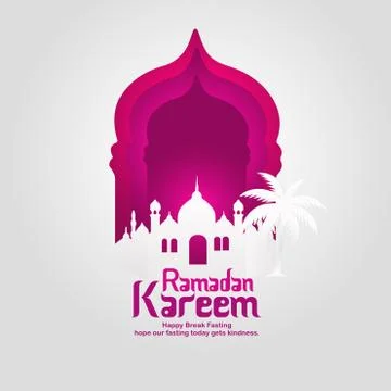 Ramadan Kareem Greeting card vector file in free hand write with a modern pap Stock Illustration