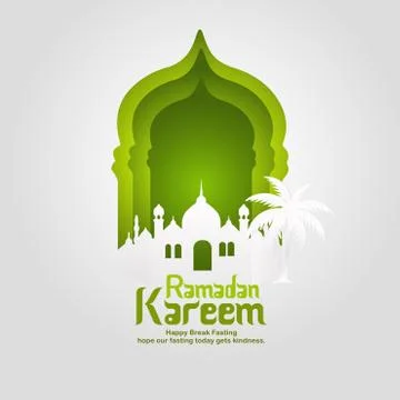 Ramadan Kareem Greeting card vector file in free hand write with a modern pap Stock Illustration