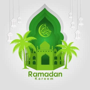 Ramadan Kareem Greeting card vector file in free hand write with a modern pap 库存插图