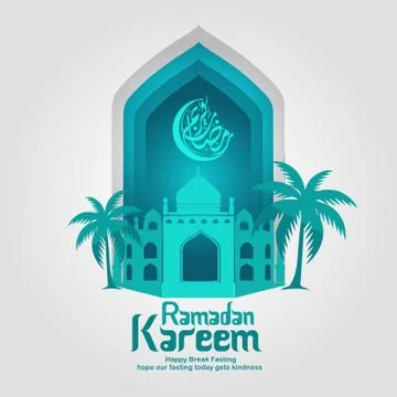 Ramadan Kareem Greeting card vector file in free hand write with a modern pap Stock Illustration