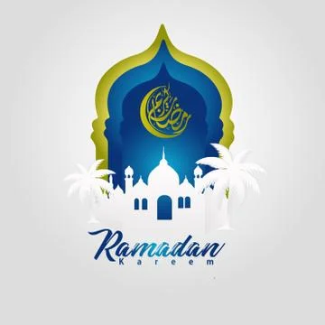 Ramadan Kareem Greeting card vector file in free hand write with a modern pap Stock Illustration