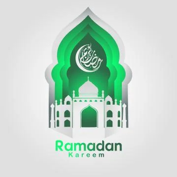 Ramadan Kareem Greeting card vector file in free hand write with a modern pap Stock Illustration
