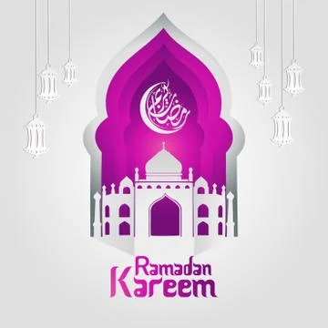Ramadan Kareem Greeting card vector file in free hand write with a modern pap 库存插图