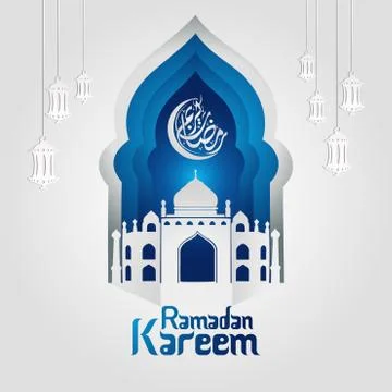 Ramadan Kareem Greeting card vector file in free hand write with a modern pap Stock Illustration