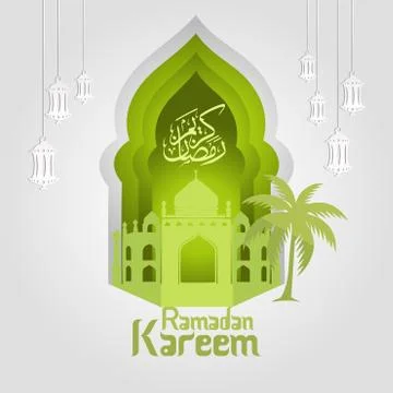 Ramadan Kareem Greeting card vector file in free hand write with a modern pap 库存插图