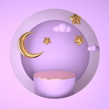 Ramadan Kareem greeting template with moon. Podium, stand on holiday light .. Stock Illustration