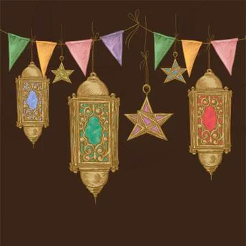 Ramadan Kareem hand drawn vector illustration Stock Illustration