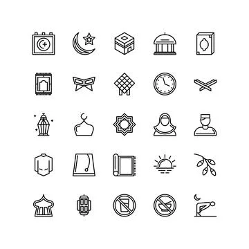 Ramadan kareem icon set with thin line style, Islamic Line vector Icons Stock Illustration