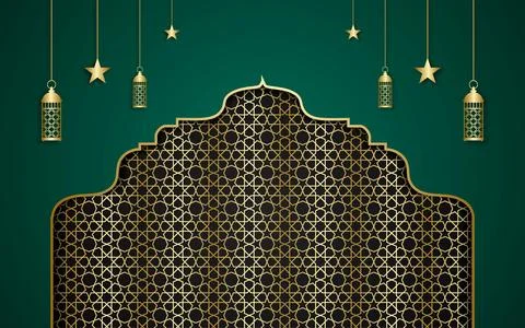 Ramadan Kareem Islamic Background with Geometric Patterns and Lanterns. Stock Illustration