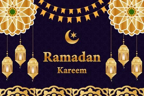Ramadan kareem islamic background with lantern crescent moon stars and mand.. Illustrazione stock