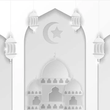 Ramadan kareem islamic background with white paper cut style Stock Illustration