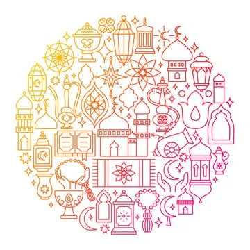 Ramadan Kareem Line Icon Circle Design Stock Illustration