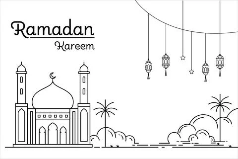 Ramadan kareem monoline mosque Stock Illustration