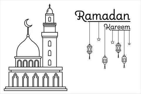 Ramadan kareem monoline mosque Stock Illustration