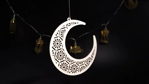 Ramadan Kareem moon on black background, cultural celebration, vintage deco.. Stock Footage 267095697