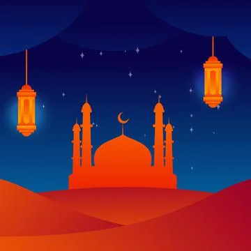 Ramadan kareem mosque on desert vector Stock Illustration