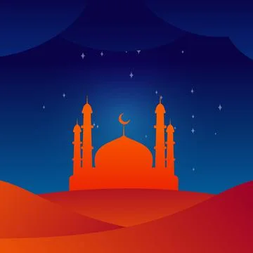 Ramadan kareem mosque on desert vector Stock Illustration