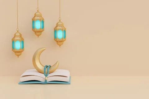 Ramadan Kareem or Eid Al Adha mubarak with Gold lantern, crescent moon, hol.. Stock Illustration
