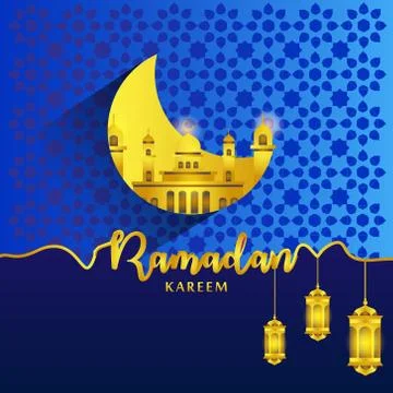 Ramadan kareem or eid mubarak greeting background vector illustration moon an Stock Illustration