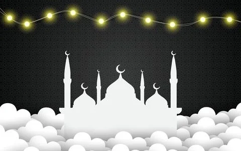 Ramadan Kareem poster design with vector illustration of mosque and lantern.. Stock Illustration