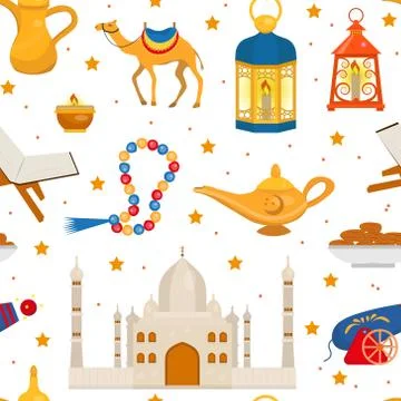 Ramadan kareem seamless pattern with arabic design elements camel, quran イラスト素材