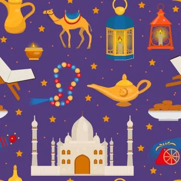 Ramadan kareem seamless pattern with arabic design elements camel, quran Stock Illustration