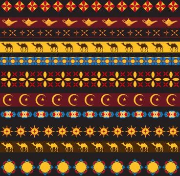 Ramadan kareem seamless pattern with borders, tribal style. Arabic ancient 스톡 일러스트