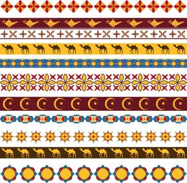 Ramadan kareem seamless pattern with borders, tribal style. Arabic ancient Illustrazione stock
