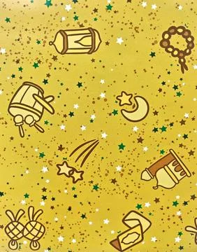 Ramadan Kareem Seamless Pattern on Gold Background with Islamic Lanterns, Be 스톡 일러스트