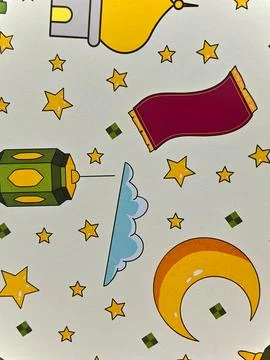 Ramadan Kareem Seamless Pattern with Lanterns, Mosque Dome, and Crescent Moo Stock Illustration