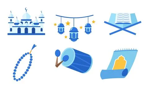 Ramadan Kareem set in flat graphic design. Collection of lantern elements, .. Stock Illustration
