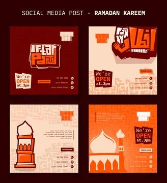 Ramadan kareem. Set of social media post template with cartoon typography a.. Stock Illustration