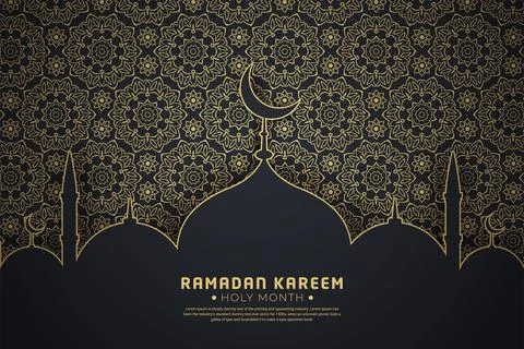 Ramadan Kareem template with mandala pattern and mosque. Vector Islamic backg 스톡 일러스트