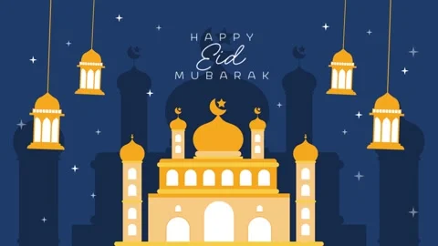 Ramadan Kareem text animation, lantern animation, mosque silhouette background. 스톡 동영상 297609114